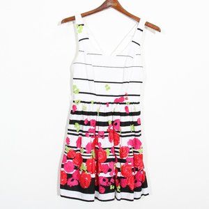 Bailey Girl Floral Rose Striped Dress V-Neck Sleeveless Juniors Size Small